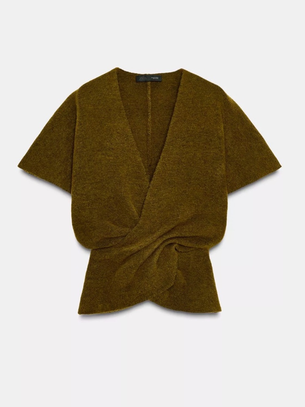 Twisted V-Neck Short Sleeve Sweater Top - Olive